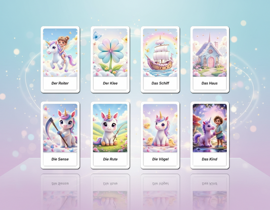 Lenormand Deck mit zusatzkarten im Baby Einhorn Stil