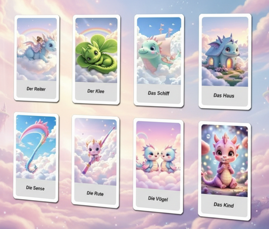 Lenormand Deck mit Zusatzkarten im Baby Drachen Stil
