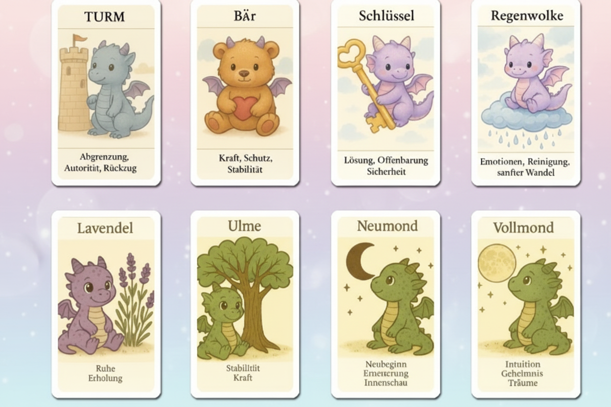 Lenormand Deck mit Zusatzkarten im Baby Drachen Stil